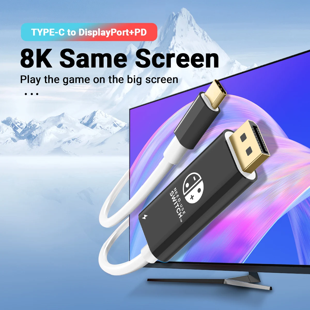 Cable adaptador UHD de 6,6 pies, 8K @ 60Hz, USB C a puerto de visualización, con carga PD 100W, Compatible con Switch/OLED - imagen 2