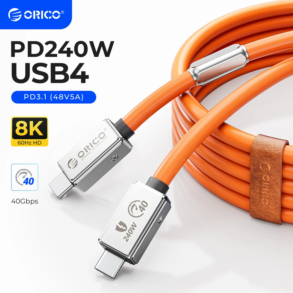 ORICO USB4 Cable 240W Compatible Thunderbolt 4 Video 8K60Hz PD3.1 USB C Fast Charge Data Transfer Silicone for Macbook iPhone15 - imagen 2