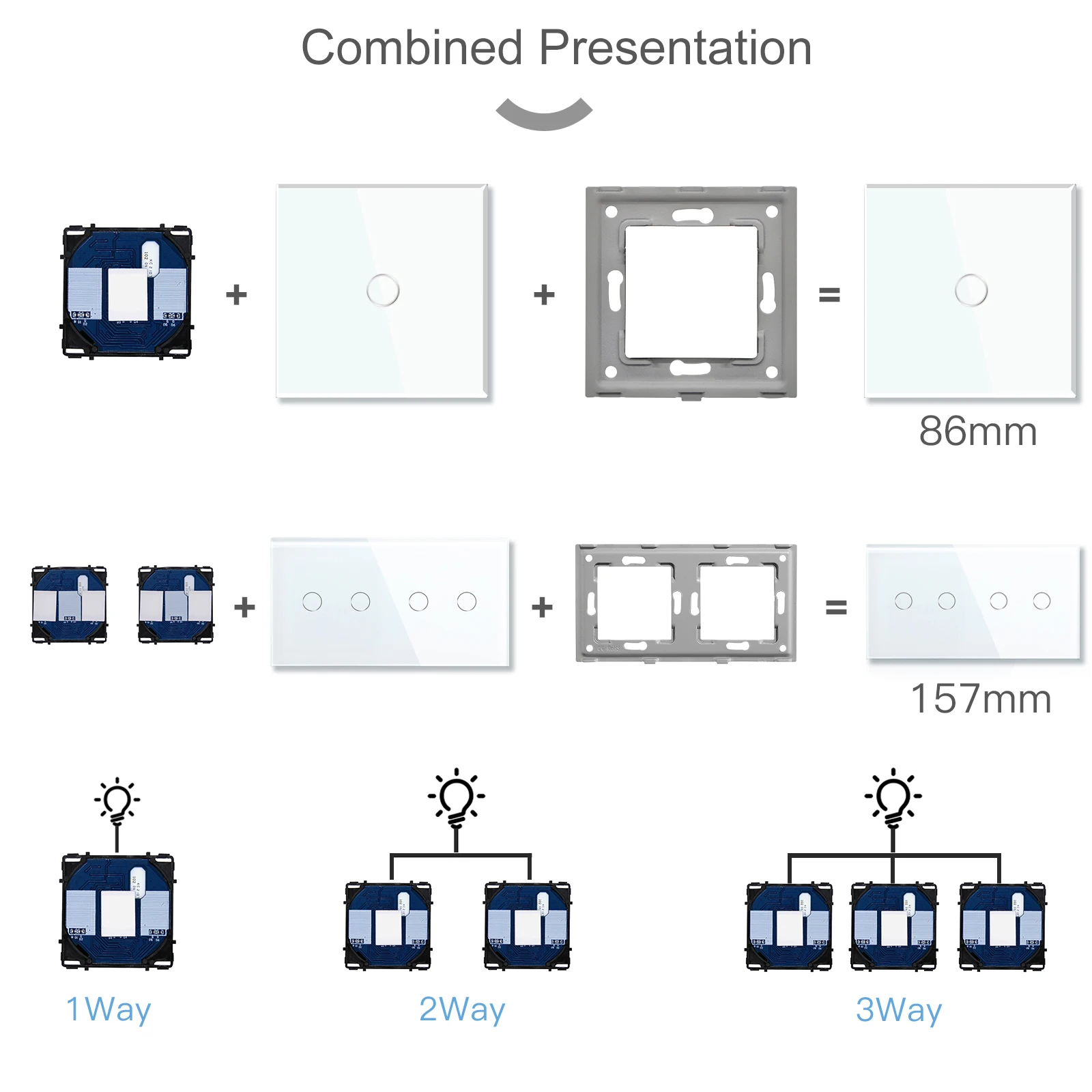BSEED 1/2/3Gang Zigbee interruptores inteligentes función Base Tuya Smart Life App Control Panel de vidrio táctil con placa de Metal piezas de bricolaje - imagen 2