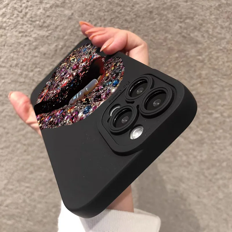 Funda de teléfono con estampado de labios de diamante Sexy para iPhone 17 16 15 14 13 12 11 Pro Max XS X XR 7 8 Plus 16E Air cubierta de parachoques suave a prueba de golpes - imagen 2