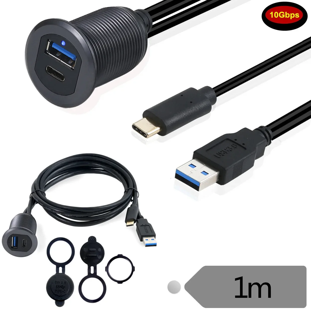 Adaptador USB 3,1 resistente al agua, Cable de extensión USB tipo C y USB3.0, montaje empotrado, extensión de montaje en barco para Panel de salpicadero - imagen 5