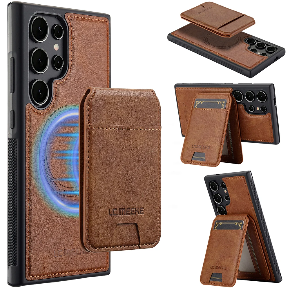 Funda magnética con bolsillo para tarjetas para Samsung Galaxy S25 S24 S23 S23 S22 Ultra Plus FE, funda Mag-safe con soporte, billetera, blindaje Rfid