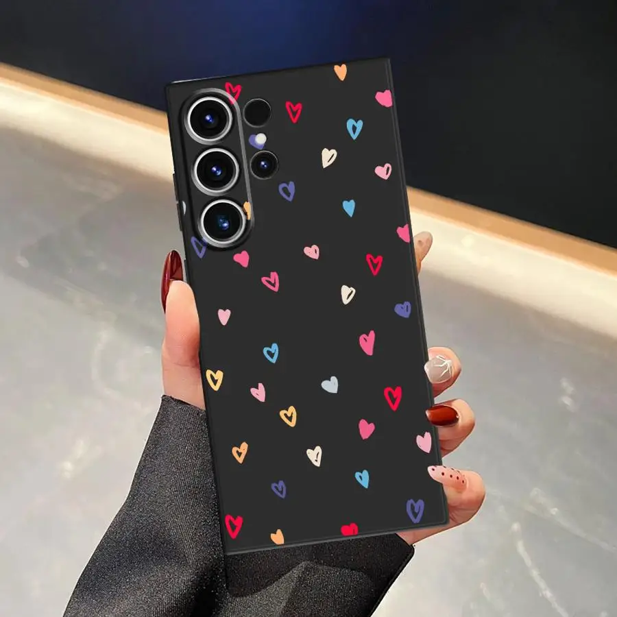 Funda de teléfono suave negra para Samsung Galaxy S20 S25 Edge S23 Ultra S24 Plus S21 FE corazones coloridos - imagen 5