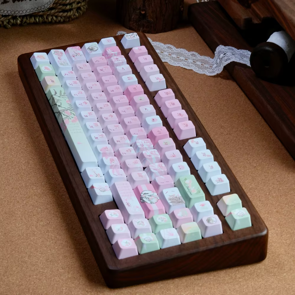 Teclas de teclado con tema Acacia, rosa, Fc, sublimación térmica de cinco lados, diseño de estilo antiguo, juego de teclas personalizadas - imagen 4