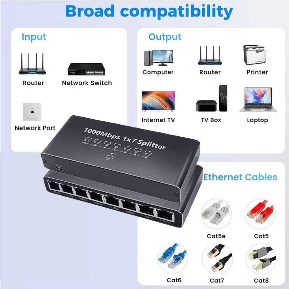 Divisor Gigabit Ethernet 1 a 2/3/4/7 1000Mbps RJ45 LAN divisor de red para PC portátil Nintendo Switch enrutador Internet TV Box - imagen 5