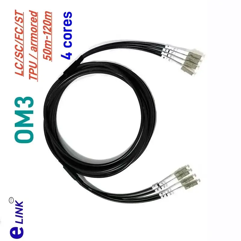 Cable de conexión de fibra blindada 4 núcleos 50m60m70m80m100m120m OM3 TPU 4C SC, LC, FC, ST puente de fibra óptica multimodo para exteriores 4 fibras - imagen 2