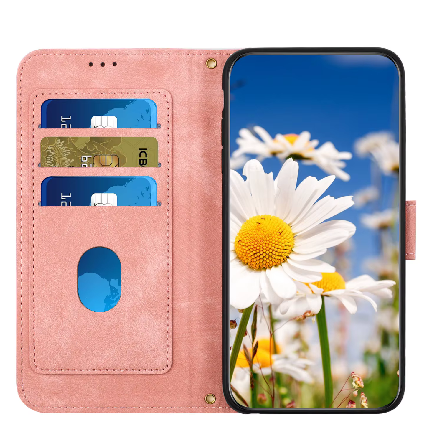 Funda de cuero con patrón de flores para IPhone, carcasa con correa de mano para tarjetas, compatible con modelos 14 Pro Max, 15, 13, 12, 11, X, XS, XR, 7, 8 Plus, SE2022 - imagen 2