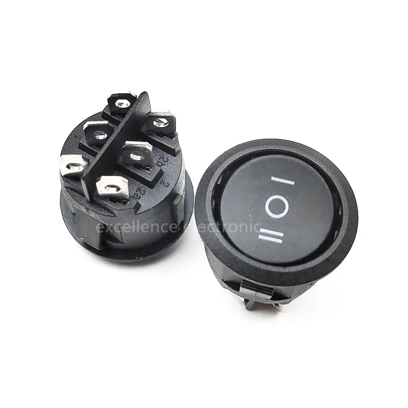 5 uds KCD1-206 interruptores basculantes redondos de 23mm 3 posiciones 6 pines interruptor basculante ON-OFF-ON 10A 125VAC