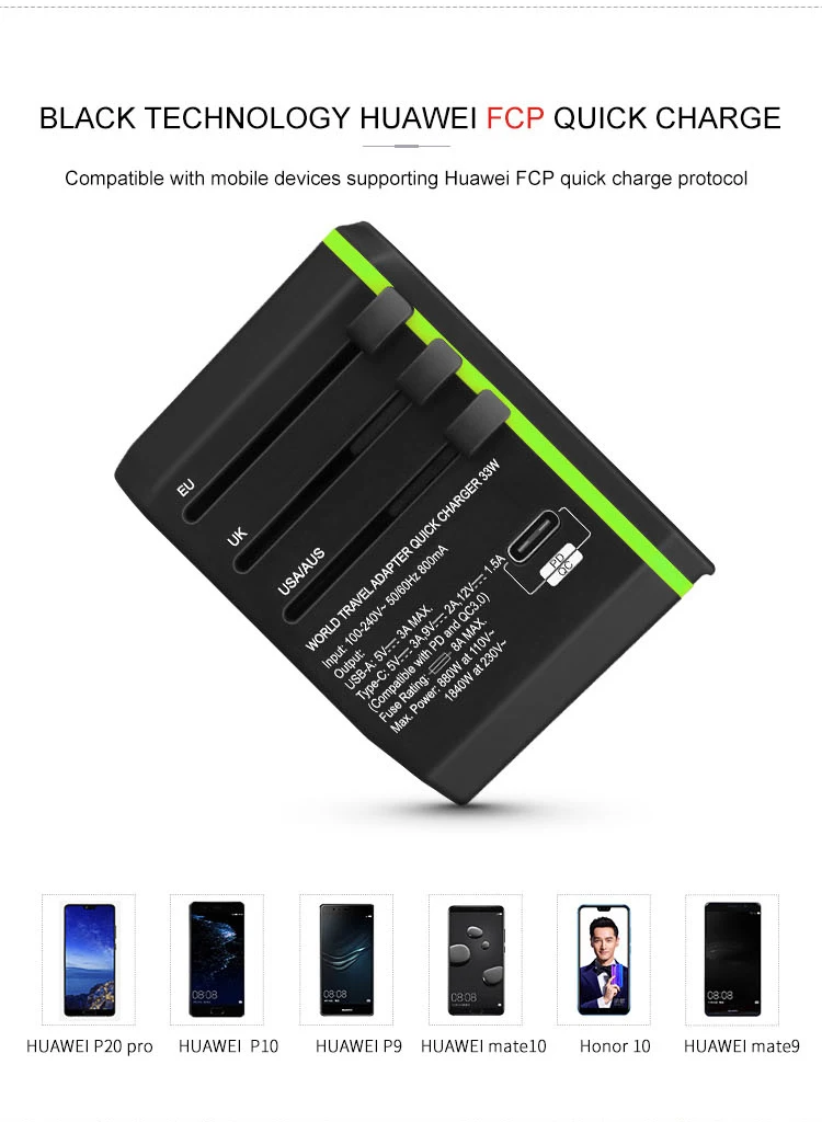 Cargador con enchufe mundial tipo c, Cargador rápido de 33w, adaptador usb c para teléfono móvil, Xiaomi, samsung one plus, adaptador de viaje de carga rápida - imagen 3