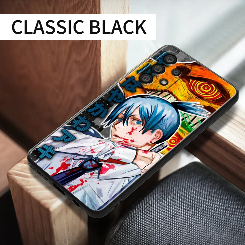Anime motosierra hombre para Samsung A55 A35 A25 A15 A14 A73 A53 A13 A05S A03S A02S A71 A52 A32 funda de teléfono suave negra - imagen 5