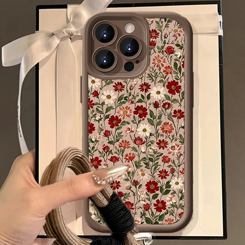 Funda con cordón y correa para muñeca de mano con bonita flor Retro para Xiaomi 15 Ultra 14T PRO 14T 13T Poco F7 X7 M7 Pro X5 X3 M6 F5 Mi 8 funda Si