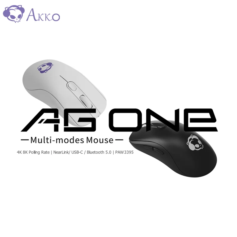 Akko-ratón inalámbrico para juegos AG ONE NearLink, periférico ergonómico 4K, 8K, tasa de sondeo PAW3395, 70g, teclado de tres modos para jugadores de PC y oficina