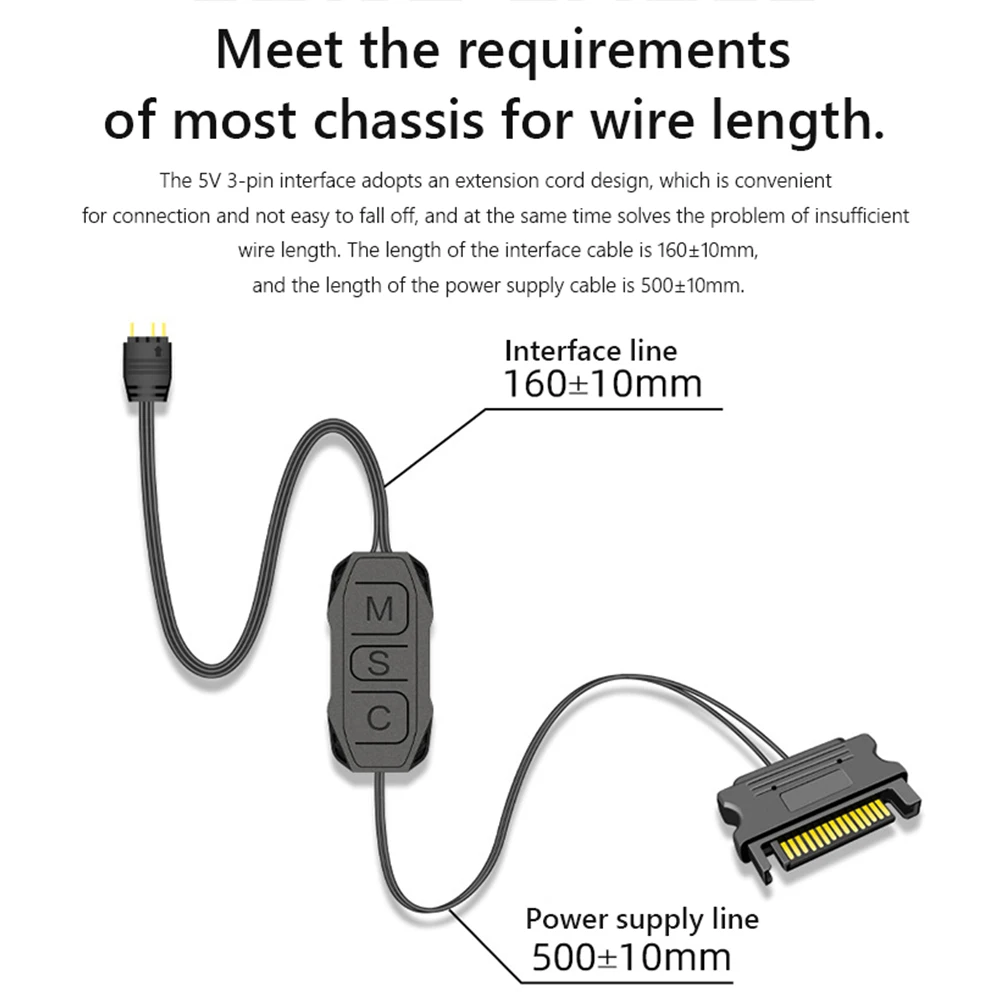 COOLMOON AR-1 Ventilador Enfriador Tira de Luz 5V 3 Pin a SATA ARGB Mini Cable Controlador