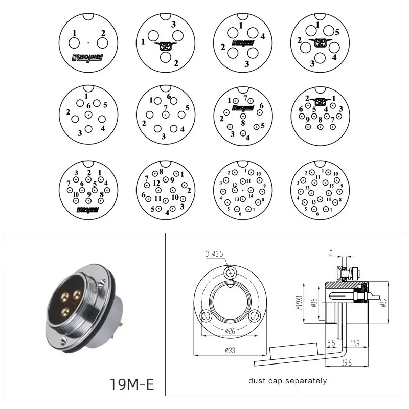 Enchufe de aviación GX19 de alta resistencia 2 3 4 5 6 7 8 9 10 conector de 11 pines enchufes de 19M de grado Industrial conectores certificados CE UL - imagen 5