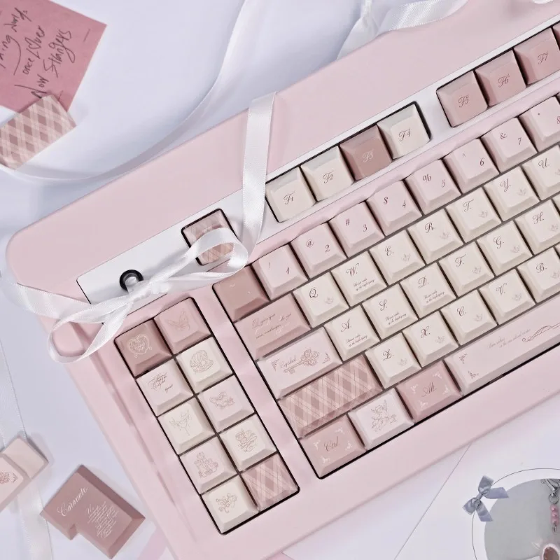 Teclas originales de color rosa y francés, accesorios de teclado mecánico personalizados con perfil de cereza, sublimación PBT, 140 teclas, regalo - imagen 3