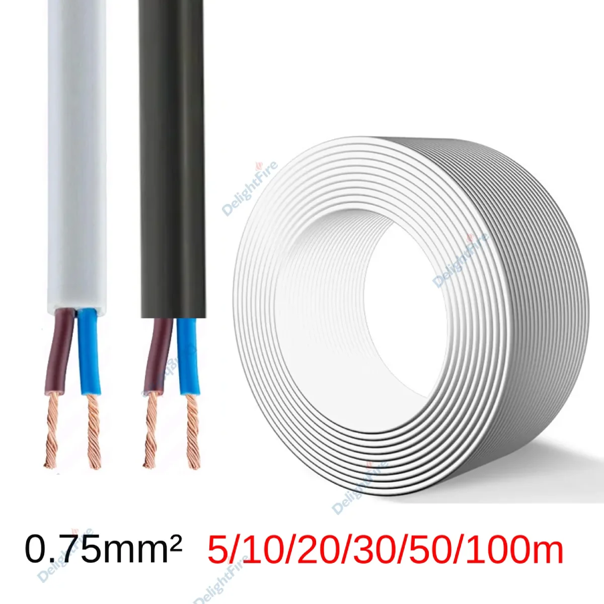 Cable de alimentación Flexible VDE RVV de 0,75 mm2, Cable forrado de PVC de cobre puro de 2 núcleos para iluminación de tira LED, cable de alimentación para coche, proyecto DIY