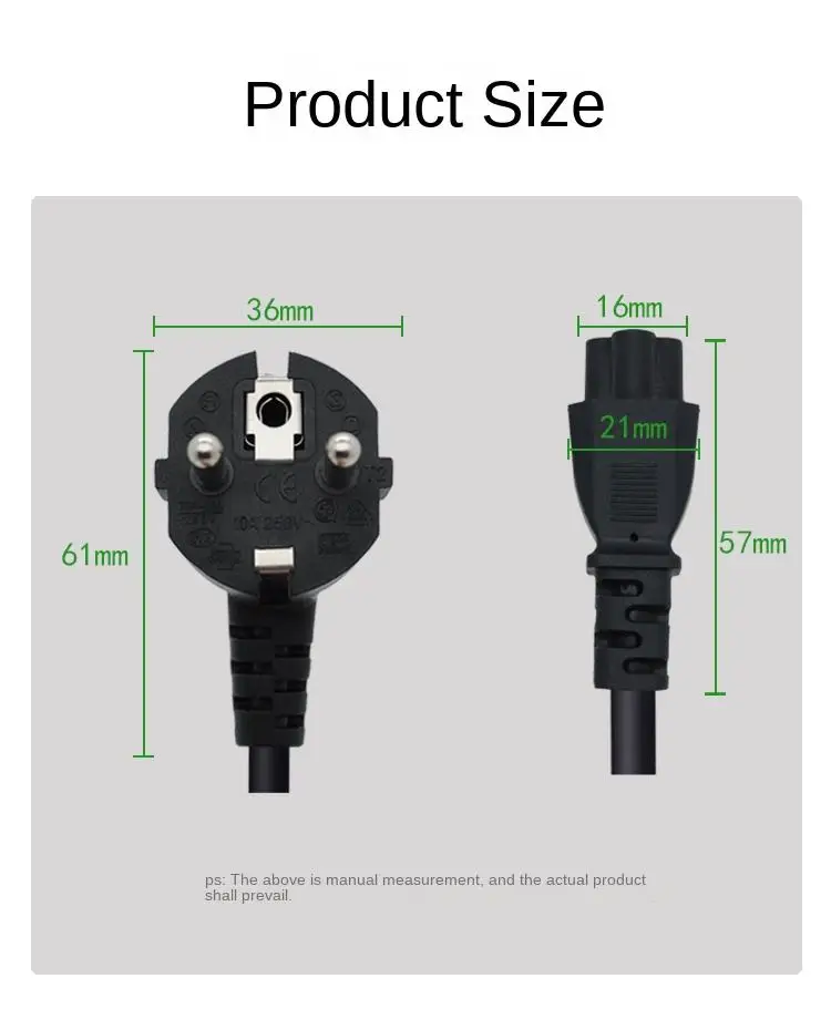 Cable de alimentación con enchufe europeo IEC320 C5, 1,5 m, 1,2 m, Cable de extensión de alimentación de CA europeo para cargador de ordenador portátil Dell, Lenovo, Asus - imagen 3