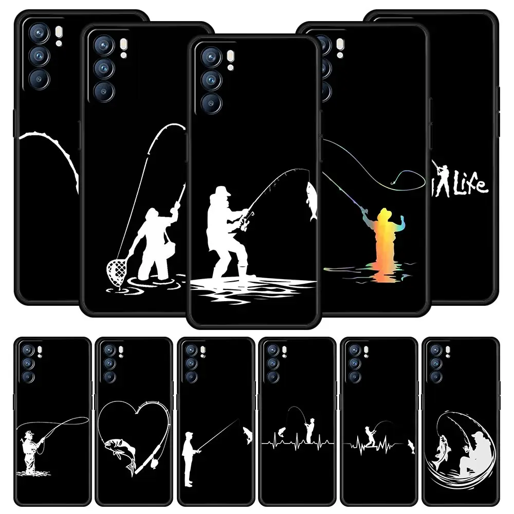 Funda de teléfono con latido del corazón de pesca para Oppo Reno14 Reno13 Reno12 11 F 10 Find X5 X9 Pro A54 5G A53 A52 A9 A74 A78 4G A79 A80 A98