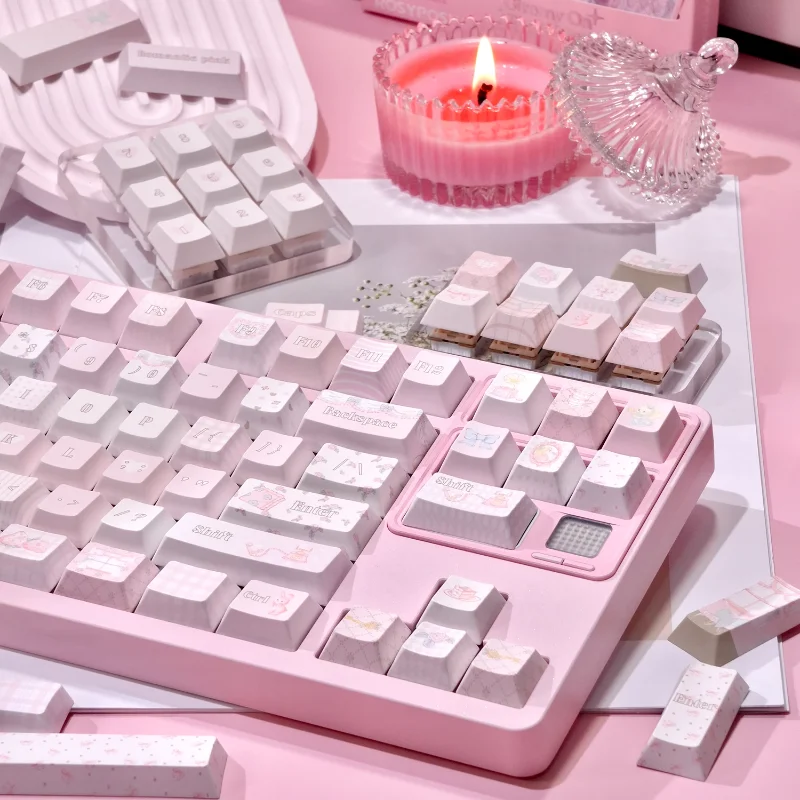 Juego de teclas con tema dulce rosa, sublimación de perfil de cereza PBT, teclas originales personalizadas hechas a mano para accesorios de teclado mecánico - imagen 5