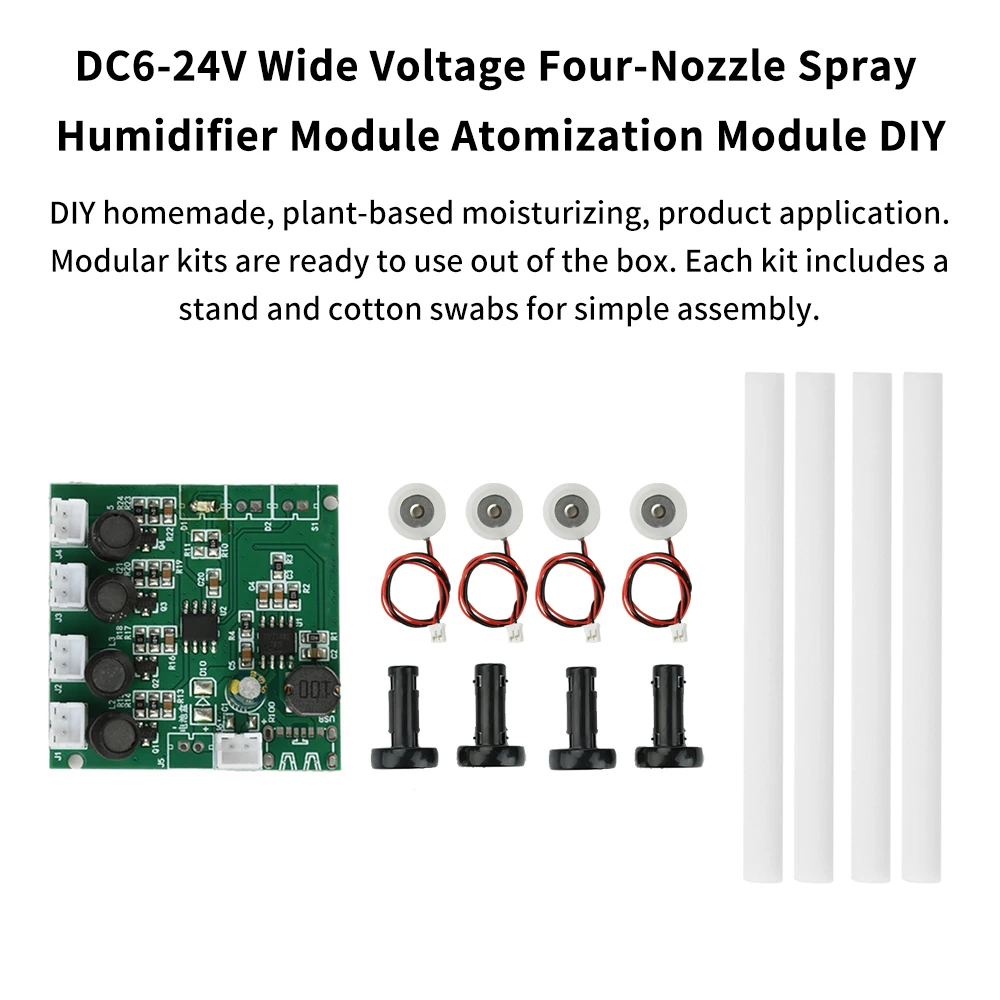 Humidificador ultrasónico DC 6-24V, Kits DIY, generador de niebla y placa de circuito del controlador, 4 nebulizador, película de atomización, hoja atomizadora oscilante
