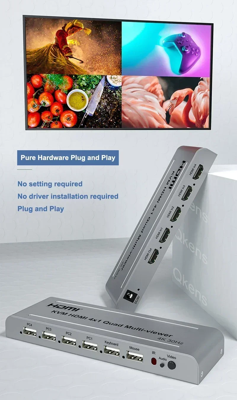 Multivisor HDMI 4K 4x1 Quad multivisor conmutador continuo 4 en 1 salida 1080p60 6 modos de visualización para cámara PS4 PC a Monitor de TV - imagen 5