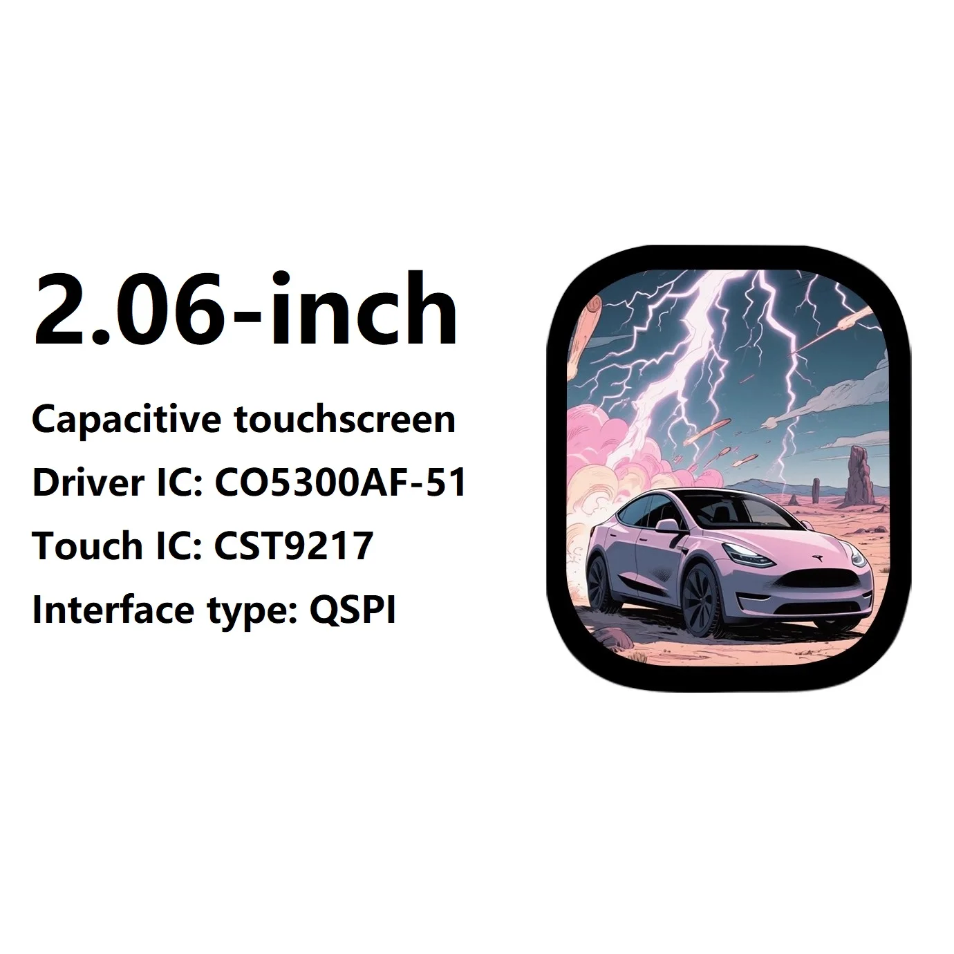 Pantalla AMOLED de 2,06 pulgadas, pantalla táctil capacitiva, controlador de CO5300AF-51, interfaz IC QSPI, conector macho de 24 pines