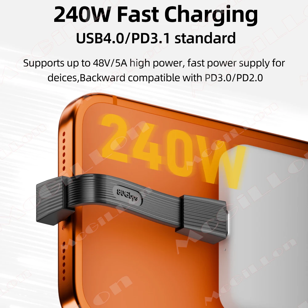 Codo 90 °   Cable USB C a C PD240W 5A 80Gbps Cable de alimentación móvil tipo C para iPhone 16 17 Pro Max MacBook Power Bank Tablet iPad - imagen 3