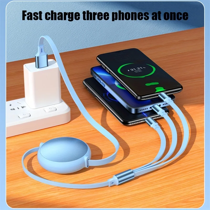 Cable de carga rápida 3 en 1 de 100W, Cable USB múltiple retráctil para Samsung, Xiaomi 13, Cable de cargador de microteléfono para IPhone 14 - imagen 2