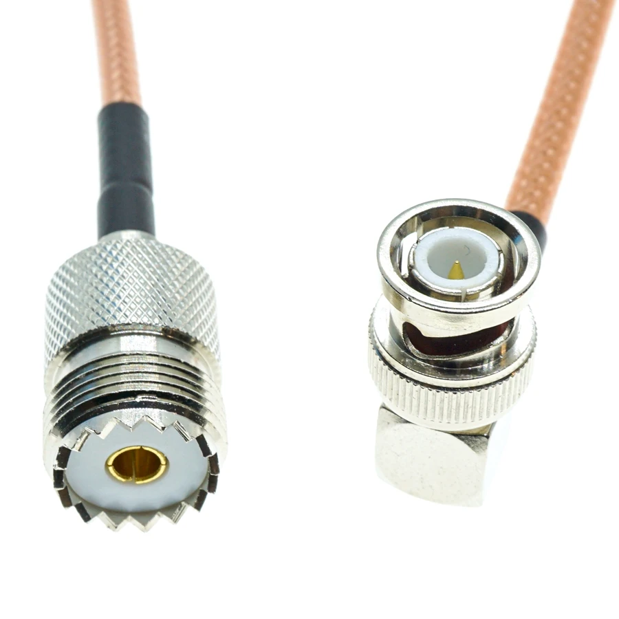 BNC macho de ángulo recto a UHF hembra SO239 RF coaxial Pigtail Jumper 50ohm Cable RG400 de doble blindaje - imagen 3