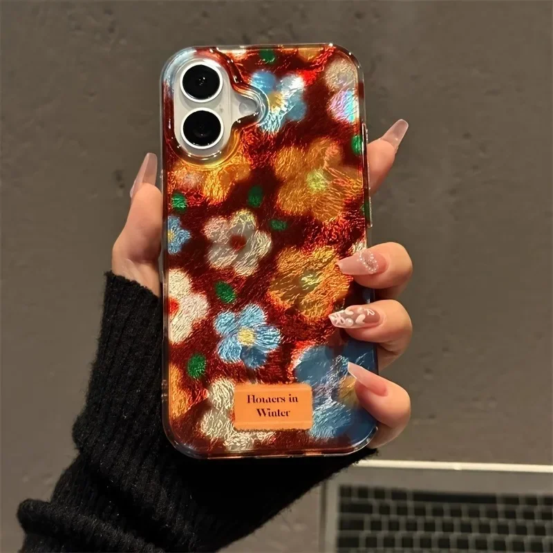Funda de teléfono perforada Vortex Retro con flores pequeñas para iPhone 15, funda para iPhone 11, 12, 13, 14, 16 Pro Max XS X XR 7 8 Plus SE 2022 - imagen 3