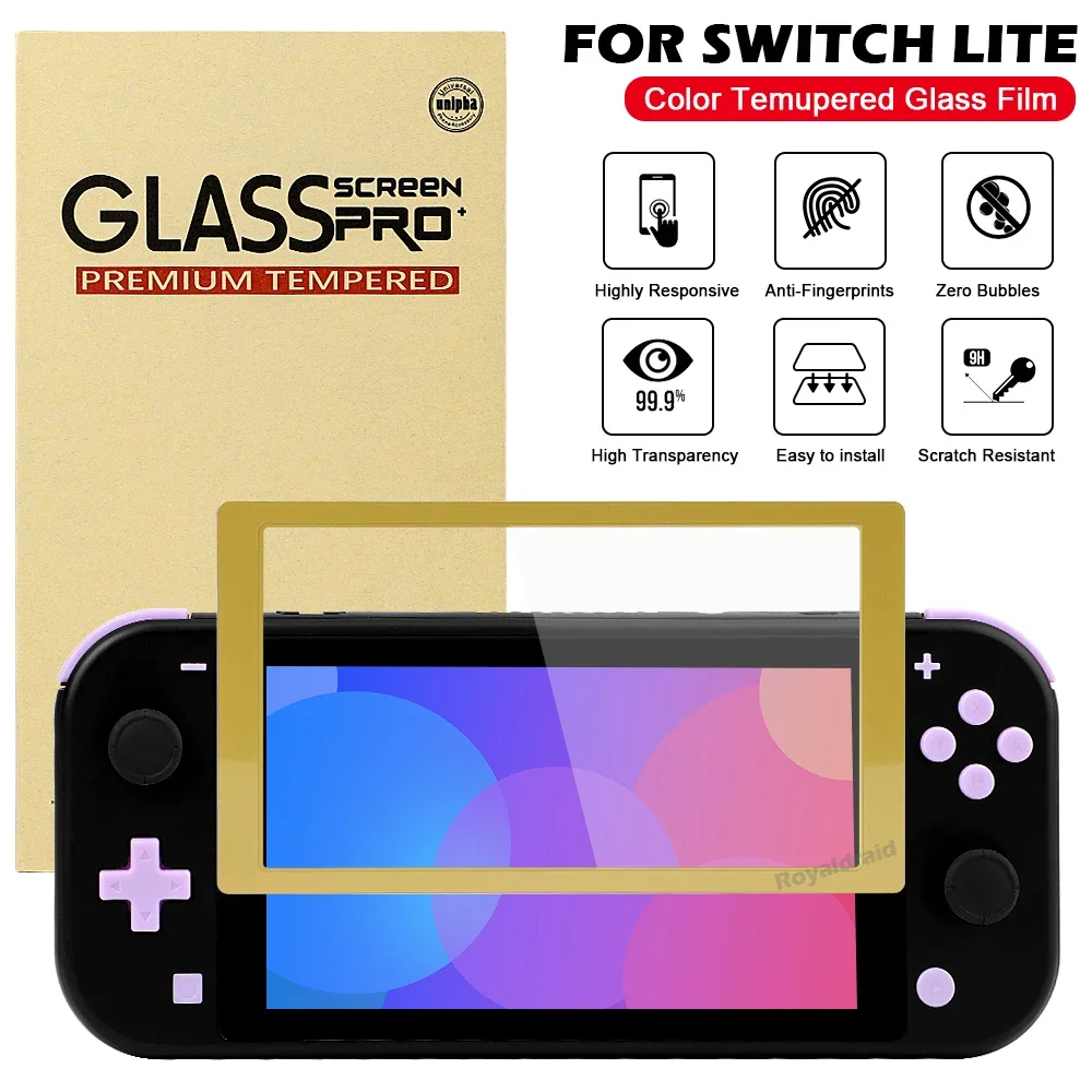 Protector de pantalla colorido para Nintendo Switch Lite Game Consol Premium transparente HD Protector de vidrio templado transparente antiarañazos