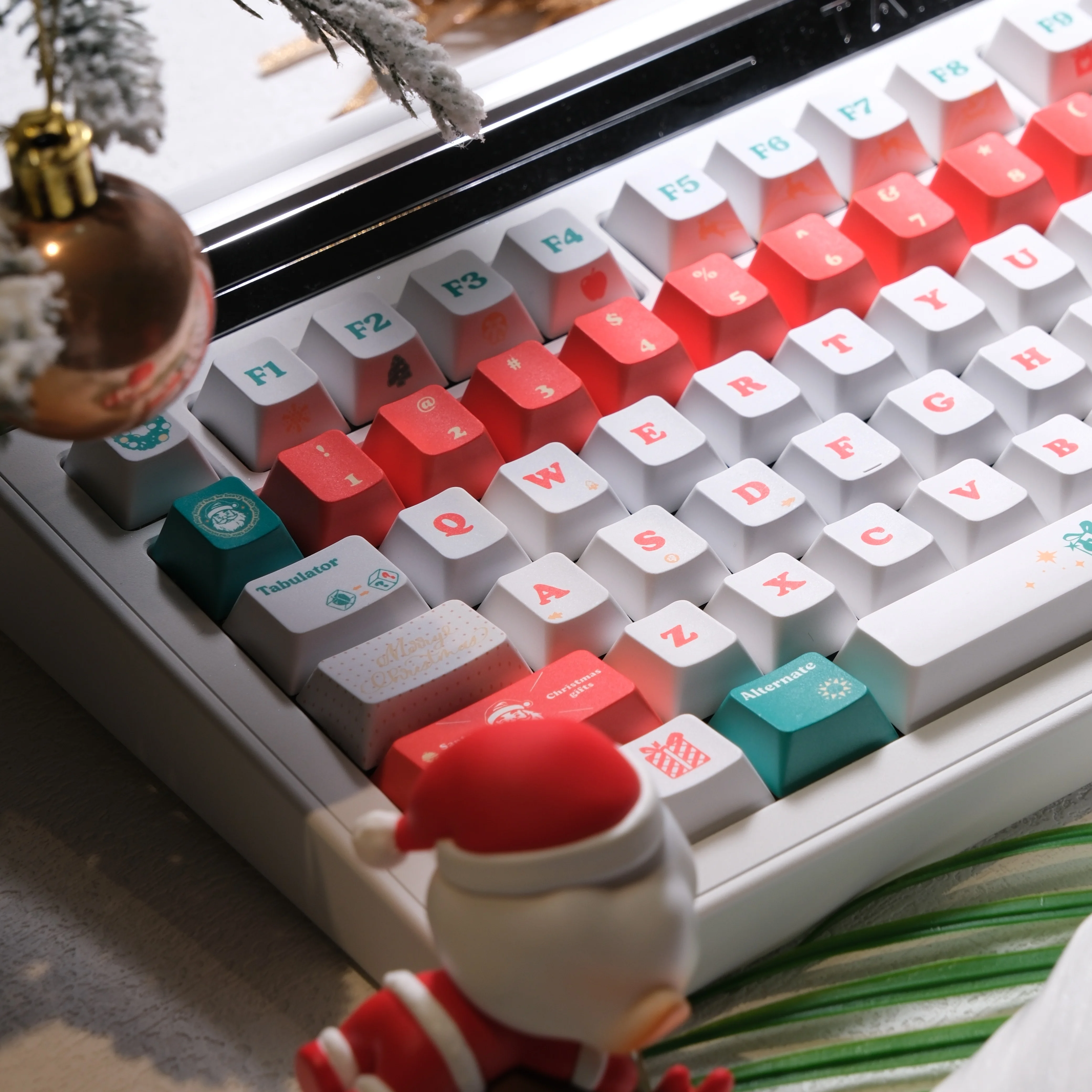 Alce Keycap Cherry Profile PBT sublimación térmica de cinco lados rojo verde Feliz Navidad tema Keycaps para teclado mecánico - imagen 2