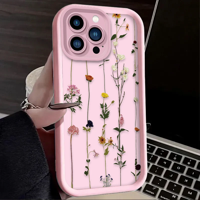 Colorful Flowers Grass Phone Case For iPhone 17 Air 16 16E 15 14 13 12 11 Pro Max X XS X S Max XR SE 2020 SE4 7 8 Silicone Cover - imagen 3