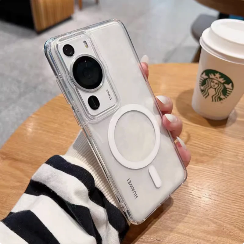 Funda de teléfono para Huawei P60 Pro Art, carga inalámbrica, Magsafe, magnética, a prueba de golpes, transparente, de silicona - imagen 3