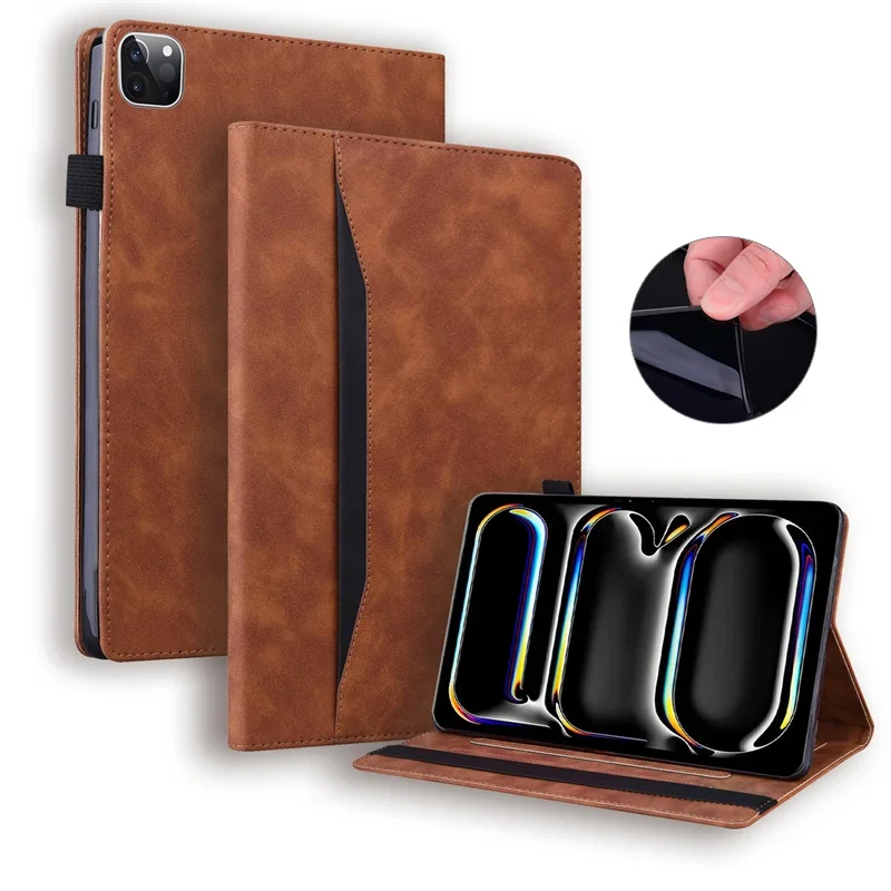 Para Funda iPad Pro 11 13 pulgadas 2024 iPadPro11 Funda de cuero PU suave TPU trasera Funda de negocios para iPad Pro M4 Funda 11 13 pulgadas