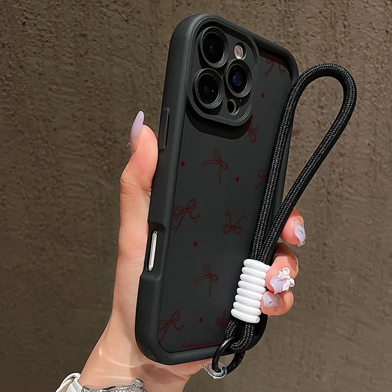 Cute Polka Dot Bow Pattern Soft Lanyard Phone Case For Xiaomi Poco X6 X5 F6 M6 Pro 4G Mi 14 13 12 11 Lite 5G 13T 14T Pro Cover