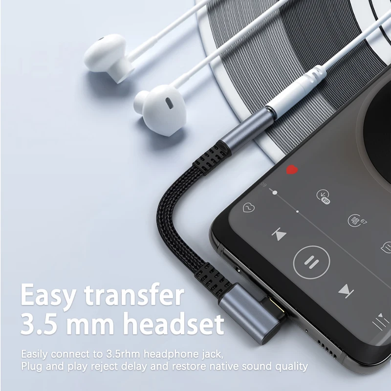 Cable adaptador de 90 grados tipo C a Jack de 3,5mm, USB C, amplificador de auriculares, convertidor para Samsung S22 Ultra Tab S6, Google, Xiaomi, Gamer - imagen 2