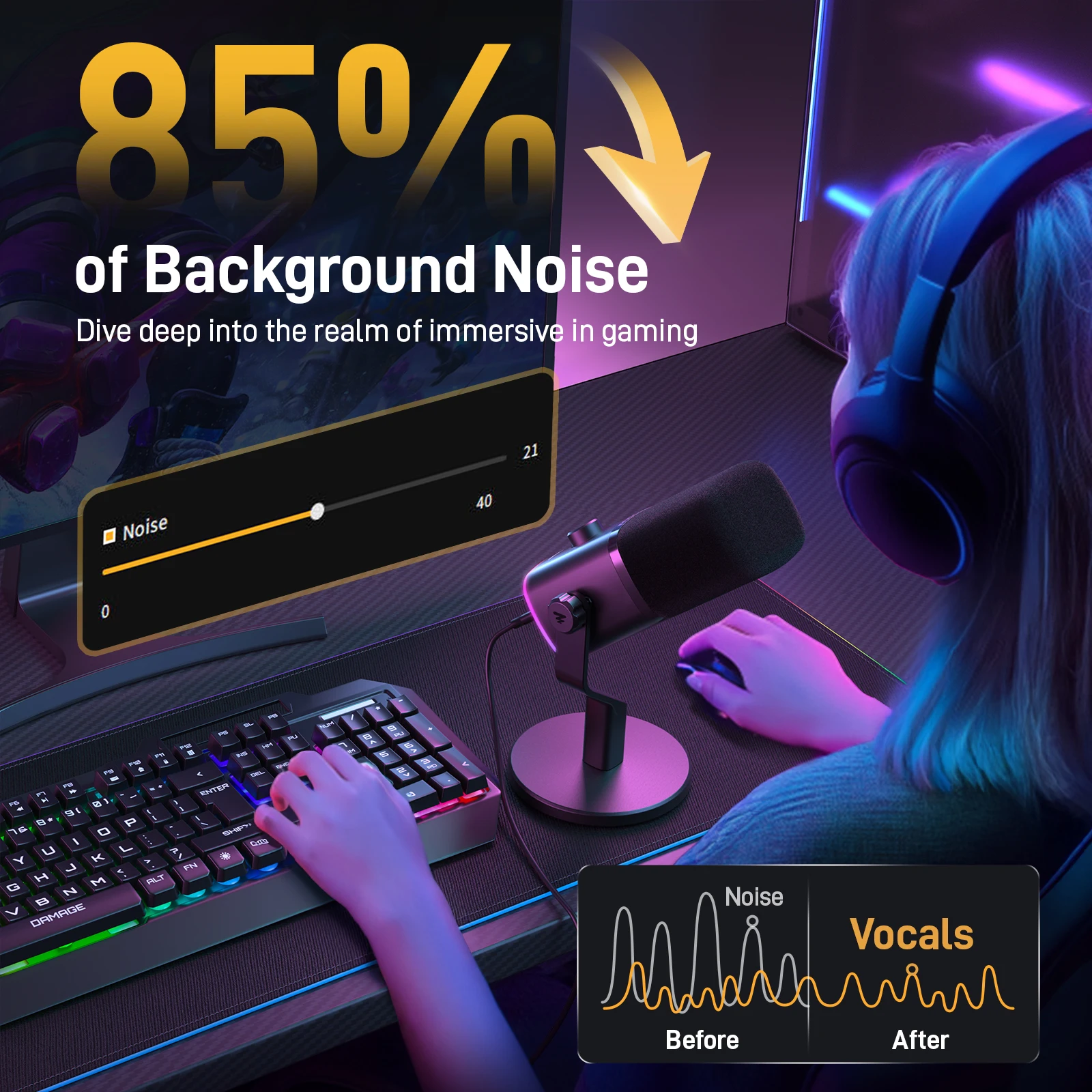 Micrófono dinámico MAONO PD100X. Software con reducción de ruido incluida. Micrófono para juegos RGB. Mejora la experiencia de juego. Ideal para grabar - imagen 4