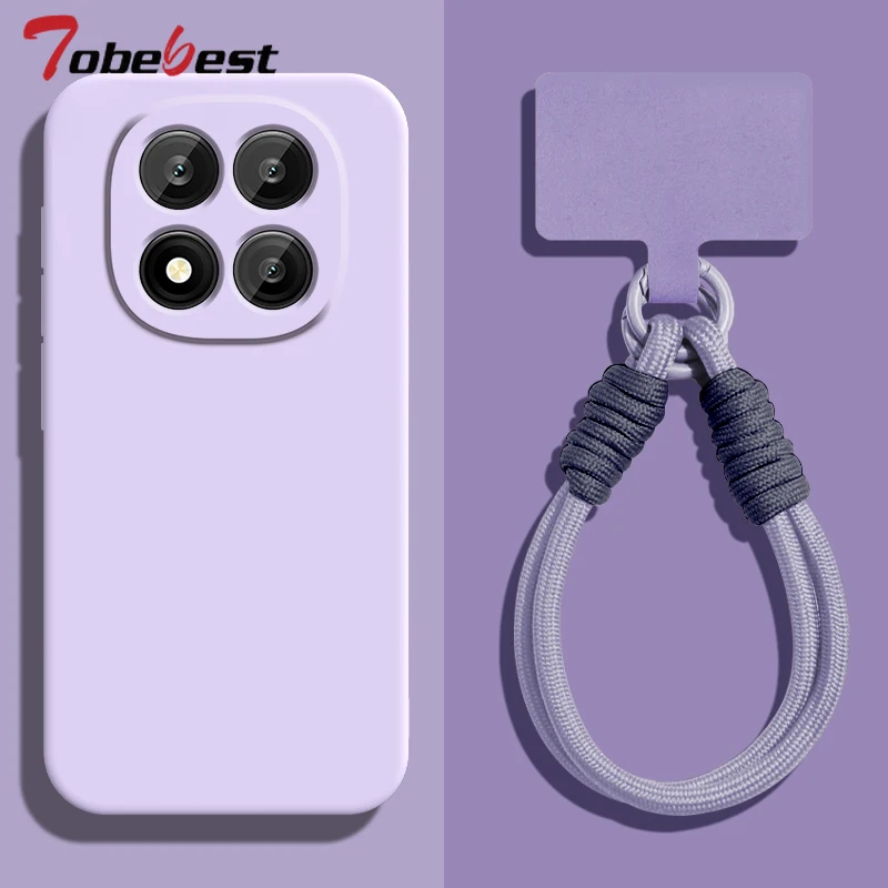 Funda con correa para muñeca con cordón de silicona líquida para Xiaomi Redmi Note 15 14 13 12 11 Pro Plus 4G 5G, cubierta protectora para lente de cámara - imagen 3