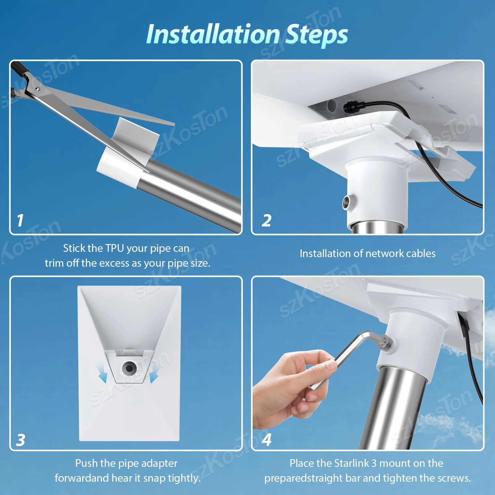 Adaptador de tubo Compatible con Starlink Gen 3 Kit de montaje en poste de antena estándar para adaptador de tubo Dishy de soporte Starlink V3 - imagen 5