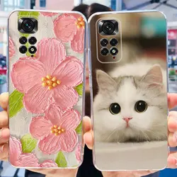 Para Xiaomi Redmi Note 11 11s 4G lindo gato de las flores pintado caso para Redmi Note11 Note11s Global suave silicona TPU fundas de teléfono
