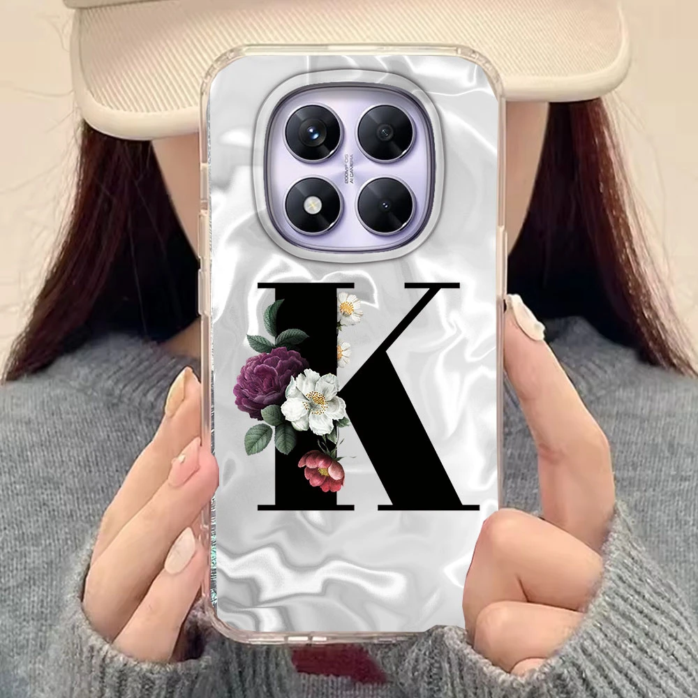 Para Xiaomi Redmi Note 14 15 Pro + Plus 15C 14C funda de teléfono de silicona a prueba de golpes letra negra Rosa flor cubierta pareja Shell trasero - imagen 4