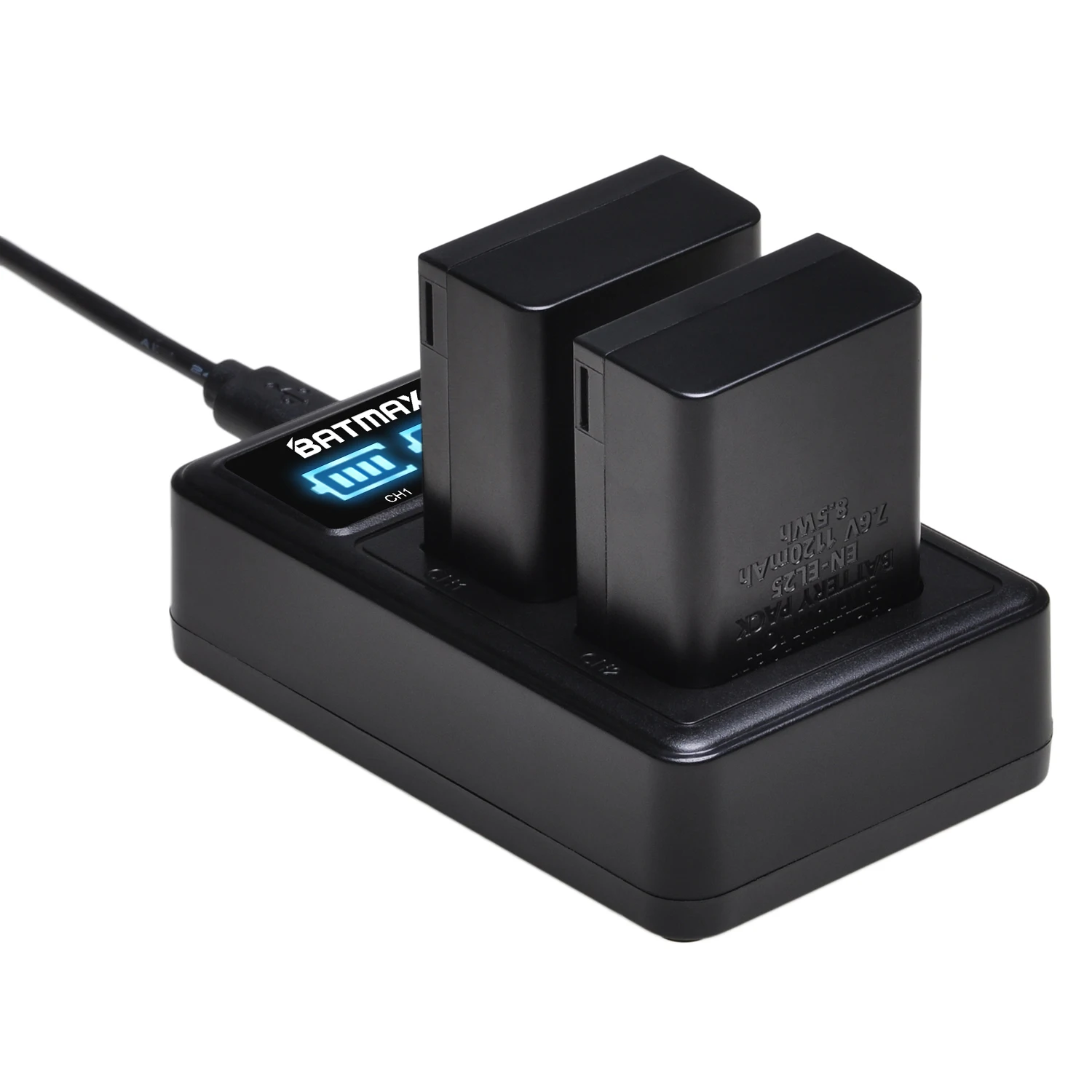 Batería Batmax EN-EL25 EN EL25 2080mAh + cargador dual LED para Nikon Z50, Z50 II, Z30, cargador de cámara ZFC MH-32 - imagen 4