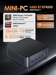 AMD Ryzen 7 8745HS Mini PC AI 2x2.5G DDR5 NVMe Triple Display Win11