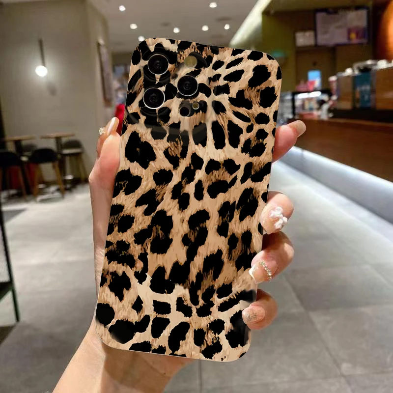 Funda de teléfono de silicona suave con estampado de leopardo, carcasa a prueba de golpes para iPhone 11, 12, 13, 14, 15, 16 Pro Max, XS, X, XR, 7, 8 Plus, 15