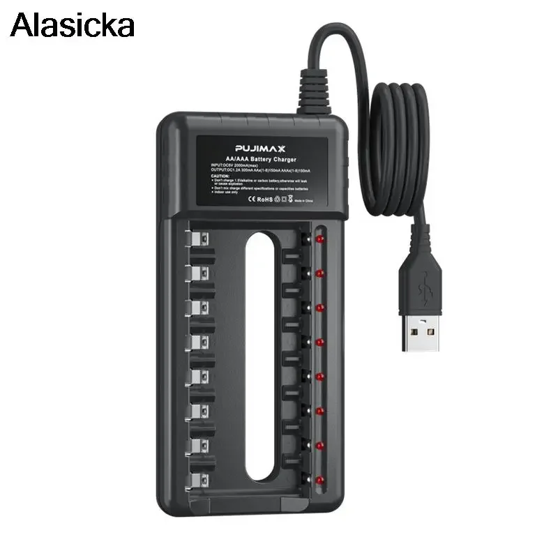 Cargador de batería inteligente con Cable europeo de 8 ranuras para pilas recargables AA/AAA ni-cd para cámara de micrófono de Control remoto - imagen 2