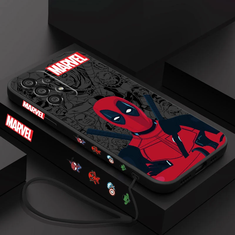 Funda de teléfono de superhéroe de Marvel Deadpool para Samsung, A55, A53, A33, A52, A32, A71, A51, A21S, A35, A25, 5G, cuerda líquida izquierda