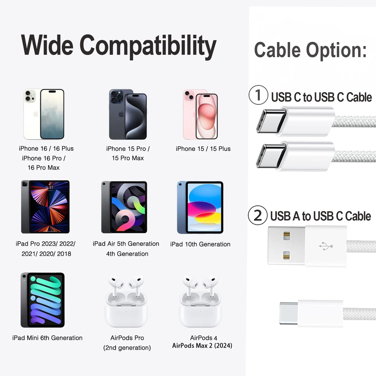 Cable de carga rápida tipo C trenzado de nailon USB-C para iPhone16/15, Samsung S24/23/22, iPad Pro, Cable de carga de coche compatible con Carplay. - imagen 5