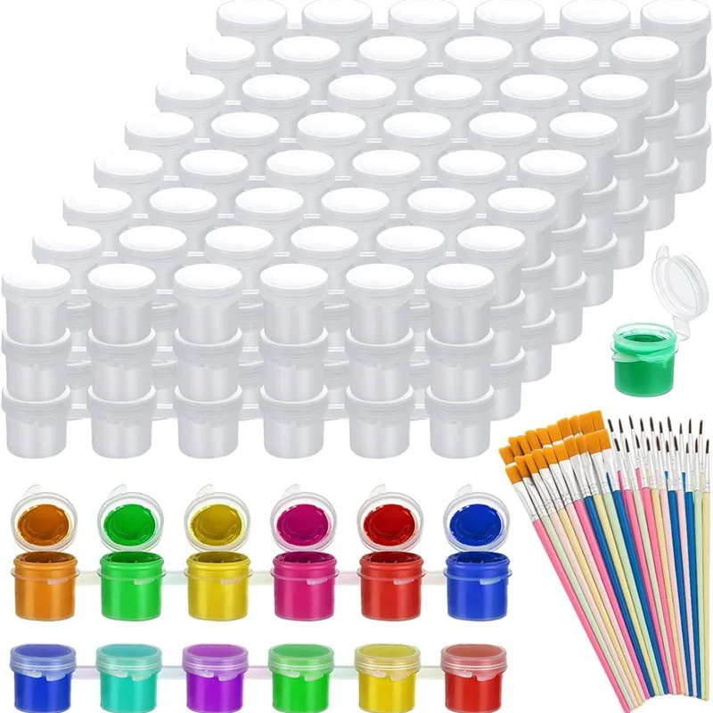 Bote de pintura Superior con tapa y pinceles, recipientes de pintura vacíos con tapas, para niños, aulas, escuelas, arte - imagen 4