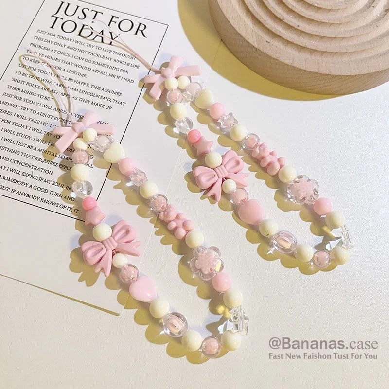 Amor corazón lazo nudo correa de muñeca corte dibujos animados teléfono encantos anti-pérdida cordón para teléfono móvil cuentas cuerda hecha a mano llavero colgante - imagen 2